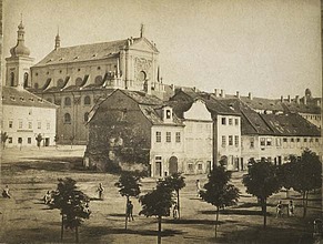 Jan Maloch, skupina domů uprostřed Karlova náměstí, kolem 1859